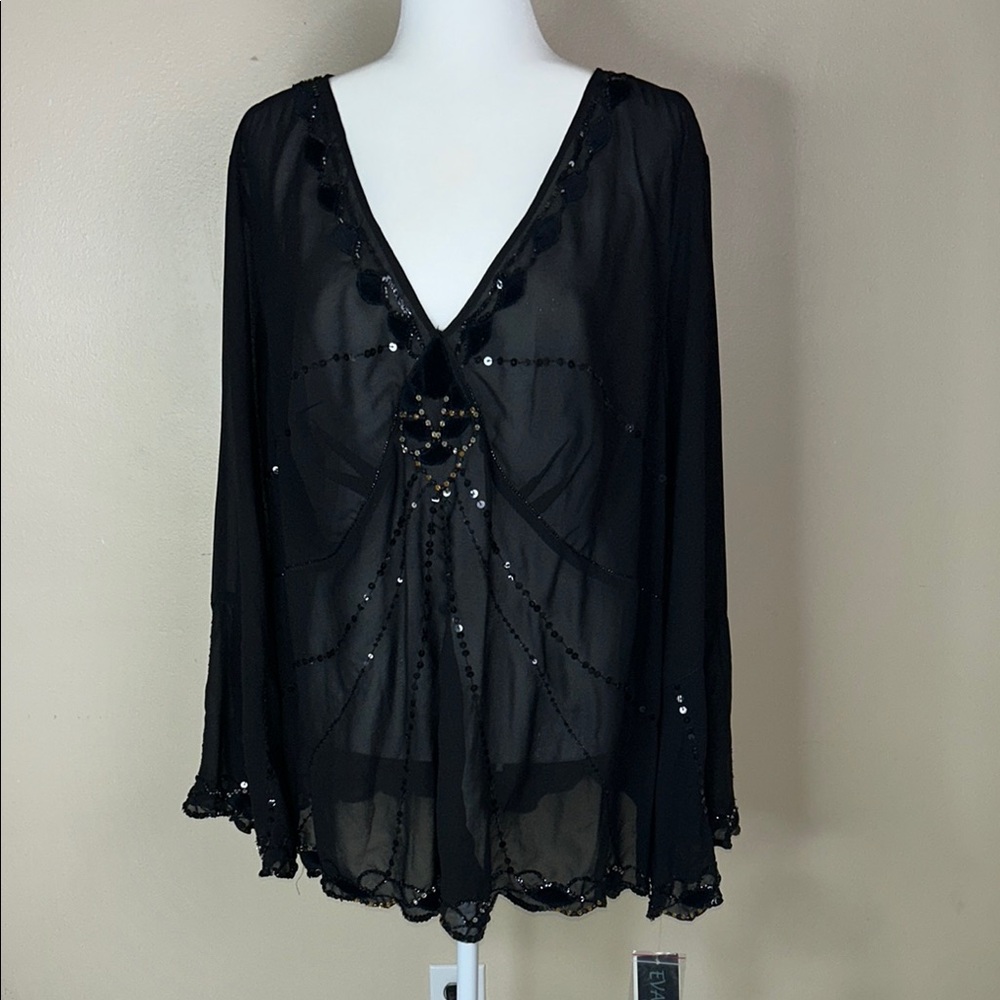 Eva Blue Plus Elegant Black Women's Blouse
